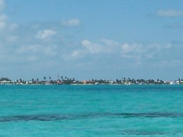 Caye Caulker, Belize, partial view of skyline from the Barrier reef